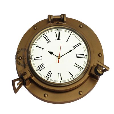 Antique Nautical Navigation Marine Ship Brass Porthole Clock Solid Brass Wall 15 Inch Best for Gift (A H Y)