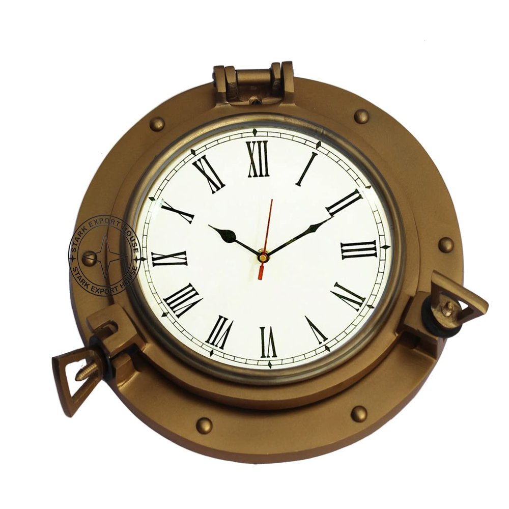 Antique Nautical Navigation Marine Ship Brass Porthole Clock Solid Brass Wall 15 Inch Best for Gift (A H Y)