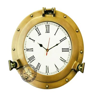 Antique Nautical Navigation Marine Ship Brass Porthole Clock Solid Brass Wall 15 Inch Best for Gift (C F T)