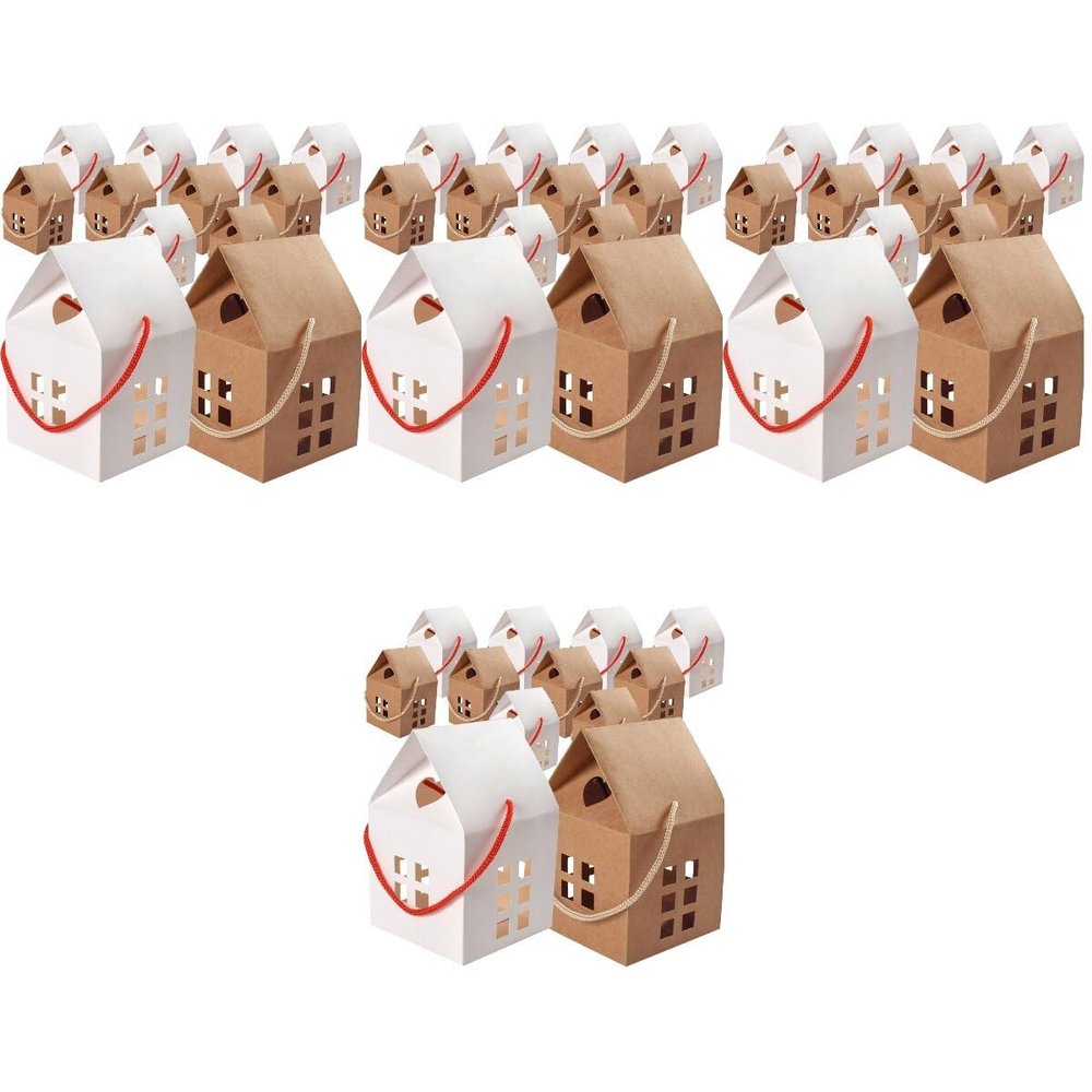 80 pcs Boxes Shaped Birthday Shower Favors House Paper Cookie Wedding Candy Kraft Cases for Dessert Small Age Treat Shape Bags Pastry Party Containers Gift Christmas Sweet
