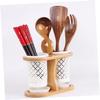 Cabilock Bamboo and Wood Chopstick Drain Rack Double-row Ceramic Holder for Kitchen Utensils Storage Drying Design for Home Use Ellipse Style Random Ceramic Pattern view 4