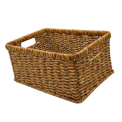 Zerodeko Hollow Handle Woven Storage Basket for Home Organization Capacity Imitation Rattan Sundries Container for Desktop Snack and Cosmetic Storage Dark
