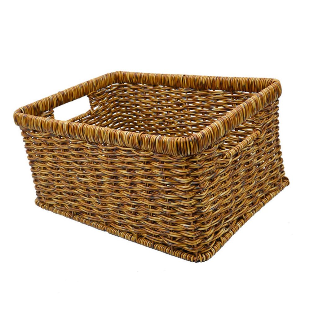 Zerodeko Hollow Handle Woven Storage Basket for Home Organization Capacity Imitation Rattan Sundries Container for Desktop Snack and Cosmetic Storage Dark