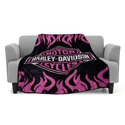 Elegant Comfort Ultra Soft Full/Queen Throw Blanket, Reversible Flannel, Cozy and Plush- All Season Lightweight Decorative Blanket, Harley Davidson - Pink