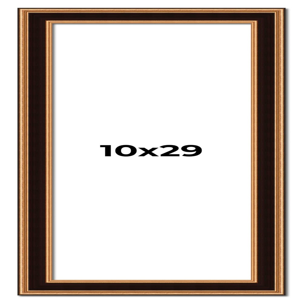 10x29 Frame Gold Brown Plein Air Vintage Solid Wood Picture Frame | 1.75 Inches Moulding Width | Interior Depth 0.5 Inches | Complete with UV Acrylic Plexiglass, Foam Board Backing & Hanging Hardware