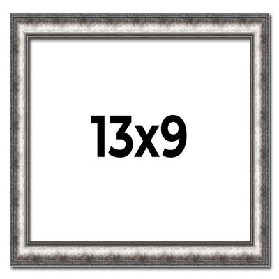 13x9 Frame Silver Real Wood Picture Frame Width 1.125 Inches | Interior Frame Depth 0.5 Inches | Complete with UV Acrylic, Foam Board Backing & Hanging Hardware