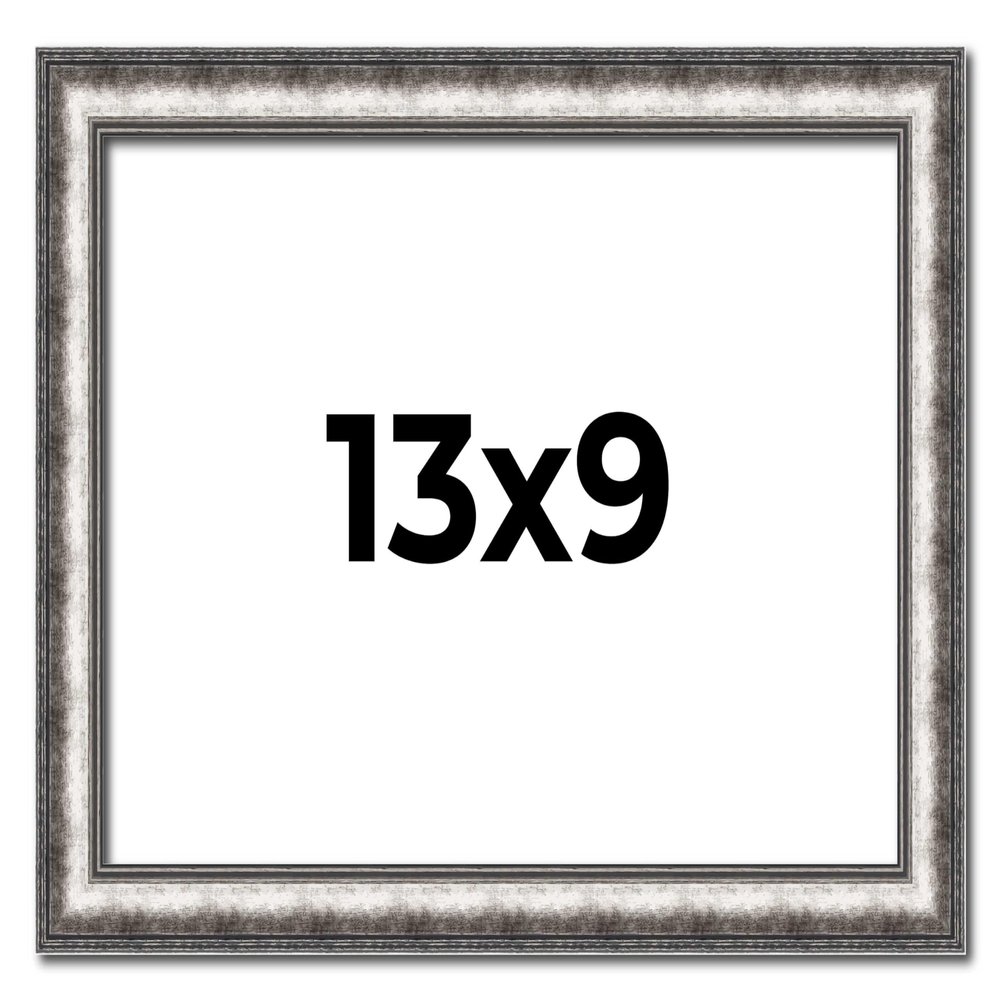 13x9 Frame Silver Real Wood Picture Frame Width 1.125 Inches | Interior Frame Depth 0.5 Inches | Complete with UV Acrylic, Foam Board Backing & Hanging Hardware