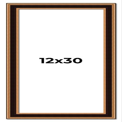 12x30 Frame Gold Brown Plein Air Vintage Solid Wood Picture Frame | 1.75 Inches Moulding Width | Interior Depth 0.5 Inches | Complete with UV Acrylic Plexiglass, Foam Board Backing & Hanging Hardware