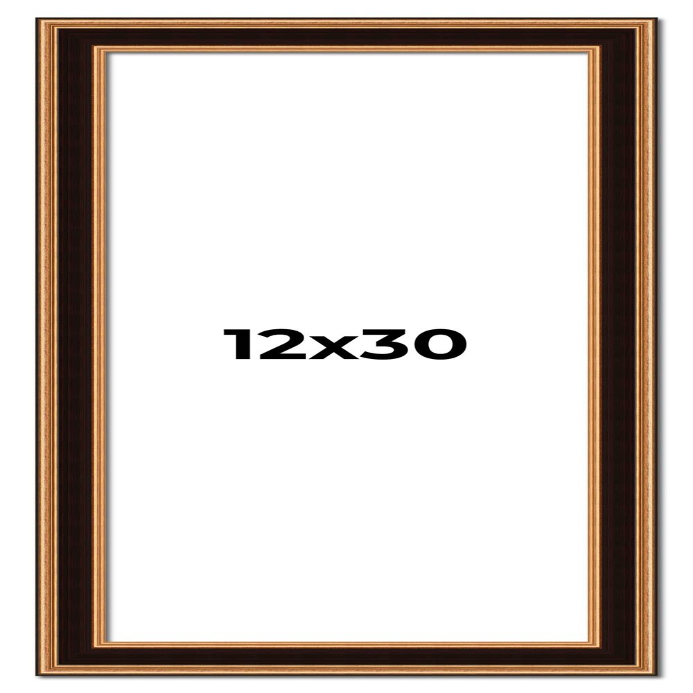 12x30 Frame Gold Brown Plein Air Vintage Solid Wood Picture Frame | 1.75 Inches Moulding Width | Interior Depth 0.5 Inches | Complete with UV Acrylic Plexiglass, Foam Board Backing & Hanging Hardware
