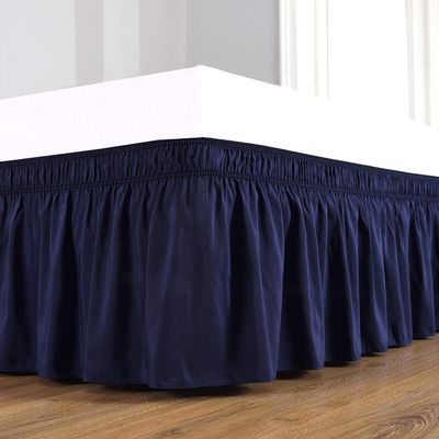 Navy Blue Wrap Around Bed Skirt with 18" Drop - Three Sides Fabric Adjustable Elastic Dust Ruffle Silky Soft -600 TC with 18" Drop-Full(54"X 75") Navy Blue Bed Skirt