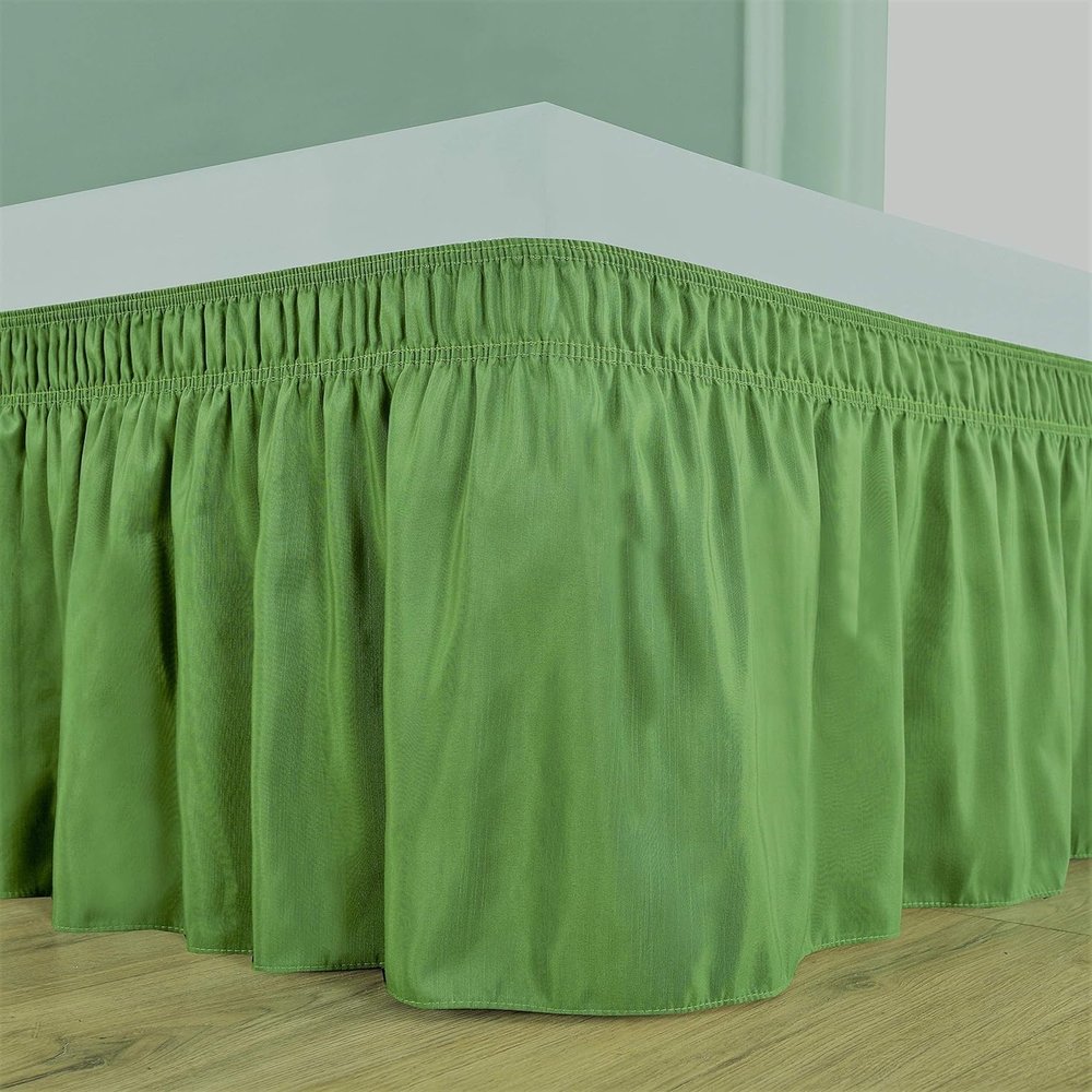 Sage Wrap Around Bed Skirt with 18" Drop - Three Sides Fabric Adjustable Elastic Dust Ruffle Silky Soft -600 TC with 18" Drop-Twin(39"X 75") Sage Bed Skirt