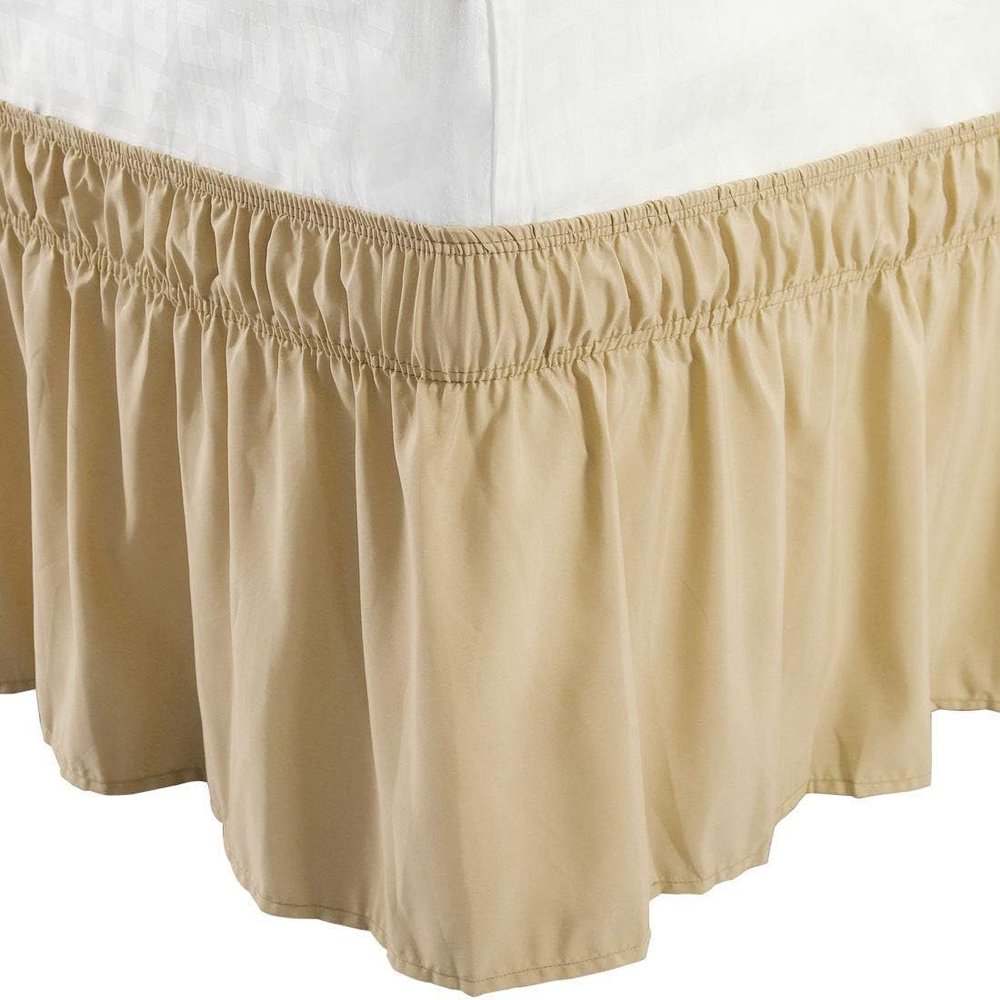 Taupe Wrap Around Bed Skirt with 18" Drop - Three Sides Fabric Adjustable Elastic Dust Ruffle Silky Soft -600 TC with 18" Drop-Twin(39"X 75") Taupe Bed Skirt