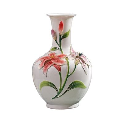KIZQYN Home Decor Flower Vase Exquisite Lily Ceramic Vase Ornaments High End Luxury Vases Large Household Porcelain Enamel Color Floral Vase