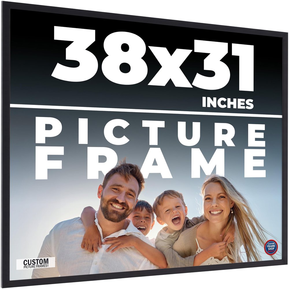 38x31 Frame Black Real Wood Picture Frame Width 0.75 Inches | Interior Frame Depth 0.5 Inches | Noir Classique Mid Century Photo Frame Complete with UV Acrylic, Foam Board Backing & Hanging Hardware