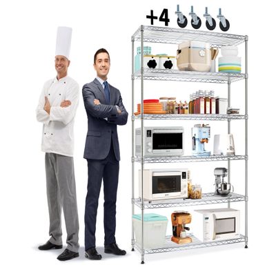 6 Tier Metal Shelving, 18" D x 48" W x 82" H Storage Rack, Wire Shelf, Height Adjustable, Wire Rack Shelving, Maximum Load Bearing 2100lbs, Metal Storage Shelves for Kitchen Garage Warehouse, Chrome