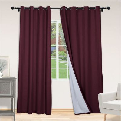 Fcosie 50" W x 96" L Blackout Curtains for Bedroom Natural Linen Blended Curtain Panels for Living Room Thermal Insulated Grommet Curtains for Apartment Balcony Basement Closet, 1 Panel, Burgundy Red