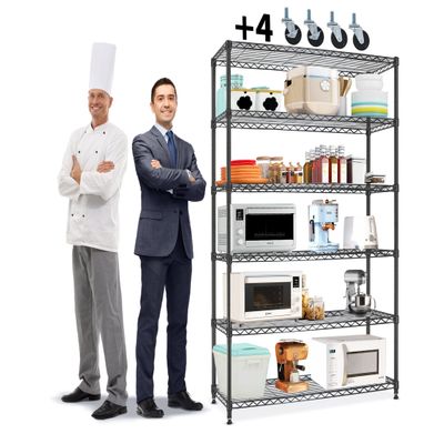 6 Tier Metal Shelving, 18" D x 48" W x 82" H Storage Rack, Wire Shelf, Height Adjustable, Wire Rack Shelving, Maximum Load Bearing 2100lbs, Metal Storage Shelves for Kitchen Garage Warehouse, Black