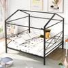 CKLMMC Simple Queen Size Metal House Shape Platform Bed with Roofing,Slatted Support,for Kids Teen Boys Girls Bedroom,No Box Spring Needed (Black#h) view 1
