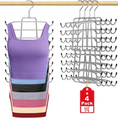 4Pcs Tank Top Hangers Space Saving Hanger Organizer Bra Hangers for Closet Organizer 360 Rotating Metal Closet Organizers and Storage Lingerie for Cami Bras Belts Swimsuits Lingeries Silver