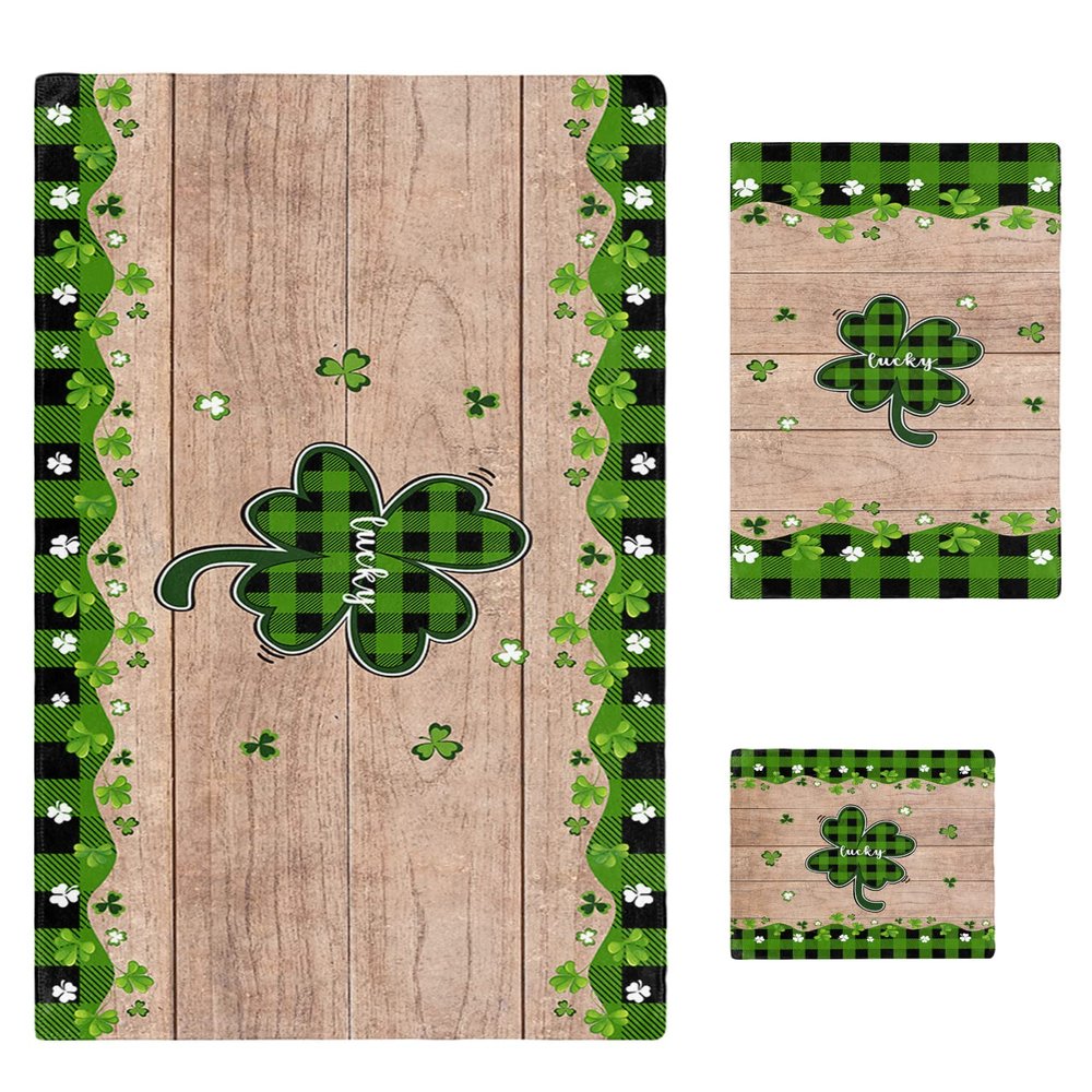 Green Buffalo Plaid Check Bathroom Towel Set,Microfiber Bath Kitchen Beach Hand Dish Towels Set,St. Patrick's Shamrock Spring Farmhouse Quick Dry Luxury Soft Decorative Towels+Set Clearance Bulk