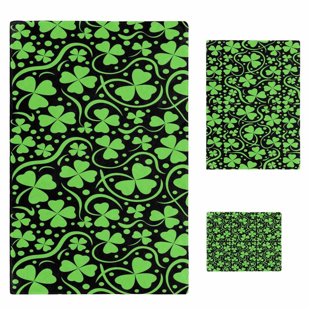 St Patricks Day Shamrock Bathroom Towel Set,Microfiber Bath Kitchen Beach Hand Dish Towels Set,Irish Saint Green Spring Clover Quick Dry Luxury Soft Decorative Towels+Set Clearance Bulk Accessories