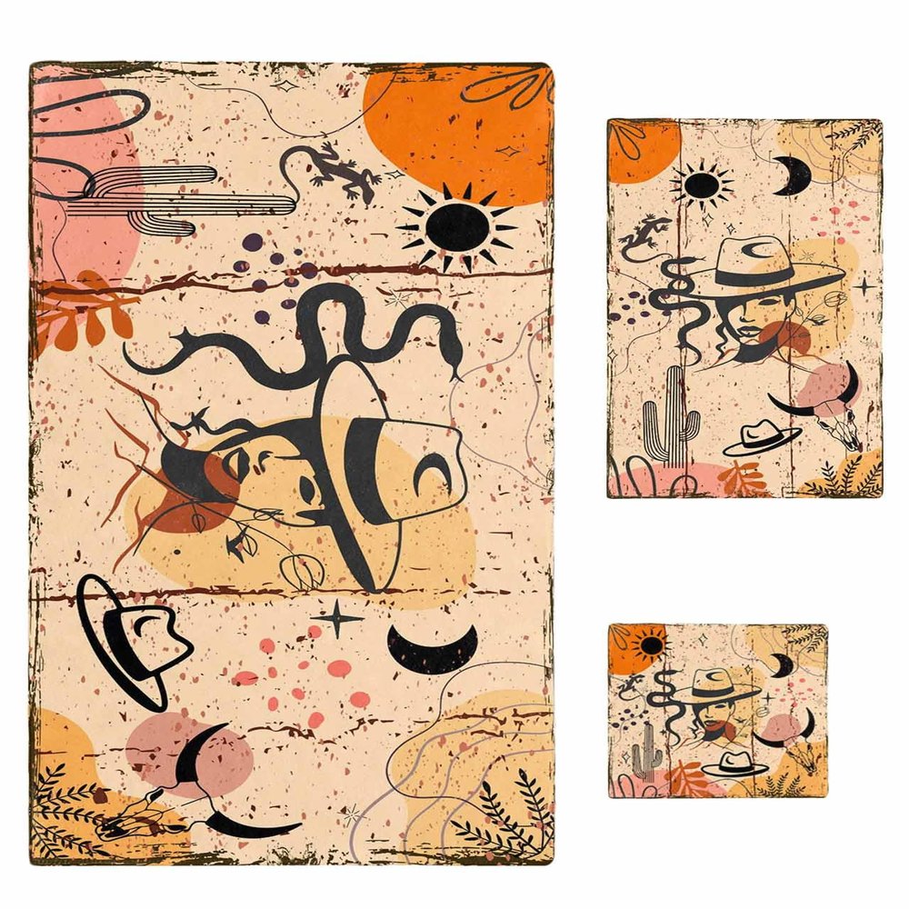 Abstract Bathroom Towel Set,Microfiber Bath Kitchen Beach Hand Dish Towels Set,Rustic Country Western Cowboy Geometric Quick Dry Luxury Soft Decorative Towels+Set Clearance Bulk Accessories Decor