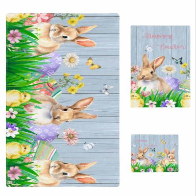 Farm Bathroom Towel Set,Microfiber Bath Kitchen Beach Hand Dish Towels Set,Easter Bunnies Easter Egg Chick Spring Tulip Blue Wood Grain Quick Dry Luxury Soft Decorative Towels+Set Clearance Bulk