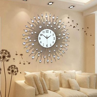 DYRABREST 12in 3D Crystal Wall Clock,Decorative Diam-ond Dispersion Silver Clock,Creative 3D Wall Clock for Living Room Bedroom,Office Space 60x60cm
