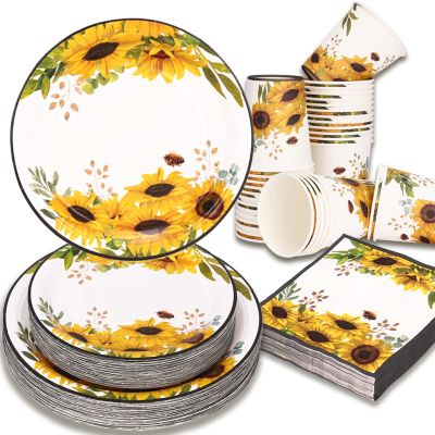 Gudvilla Sunflower Party Decorations, Sunflower Plates and Napkins Party Supplies Serves 50, for Birthday Bee Baby Shower Bridal Shower, Easter Mother's Day, Summer Fall Thanksgiving Decorations