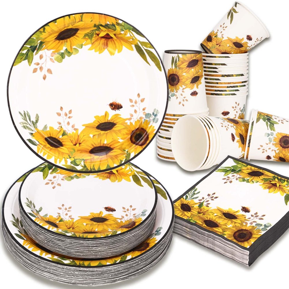 Gudvilla Sunflower Party Decorations, Sunflower Plates and Napkins Party Supplies Serves 50, for Birthday Bee Baby Shower Bridal Shower, Easter Mother's Day, Summer Fall Thanksgiving Decorations