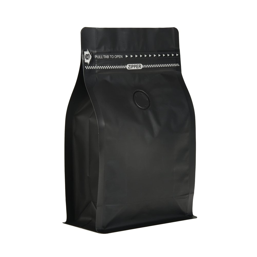 EverPack Matte Black Aluminum Foil Coffee Bags - Resealable, Degassing Valve, Flat Bottom Side Gusset Stand-Up Zipper Pouches with Pull-to-Open Tape, 50-Pack (Fits 8oz / 0.5lb / 227g Beans or Ground)