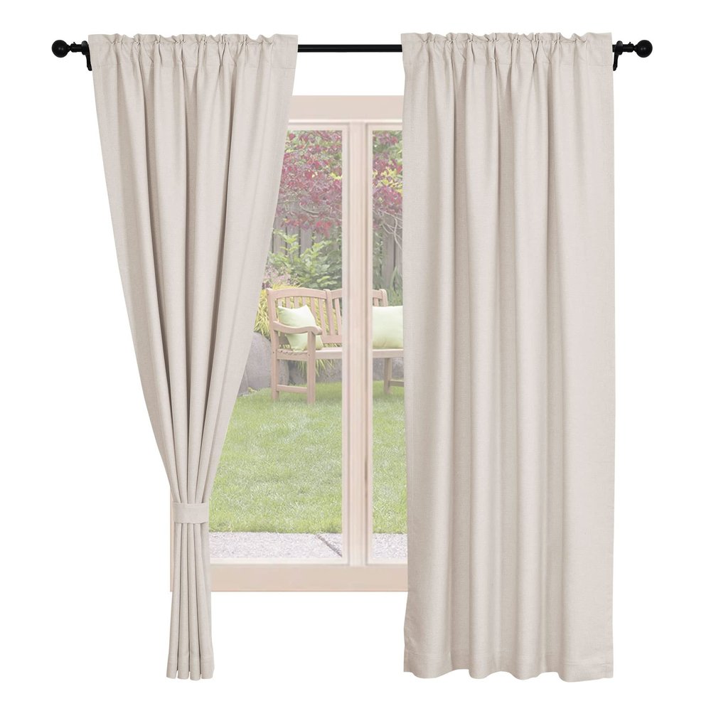 Frelement Blackout Linen Curtains Rod Pocket and Back Tab Curtains Window Treatments for Living Room Thermal Insulated Curtains Privacy Curtains, 72" W x 84" L, 2 Panels, Ivory White