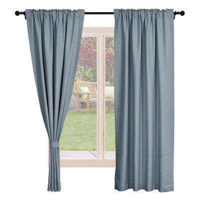 Frelement Blackout Linen Curtains Rod Pocket and Back Tab Curtains Window Treatments for Living Room Thermal Insulated Curtains Privacy Curtains, 72" W x 84" L, 2 Panels, Grey Blue