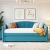 Daybed with Trundle Twin Size Day Bed Fabric Upholstered Sofa Bed Frame Slat Support for Bedroom, Living Room No Spring Box Needed(Blue) view 1