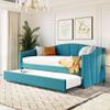 Daybed with Trundle Twin Size Day Bed Fabric Upholstered Sofa Bed Frame Slat Support for Bedroom, Living Room No Spring Box Needed(Blue) view 3