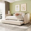 Bellemave Daybed with Trundle Twin Size Day Bed Fabric Upholstered Sofa Bed Frame Slat Support for Bedroom, Living Room No Spring Box Needed(Beige) view 3