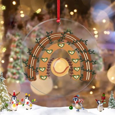 Baseball Personalized Christmas Ornaments 2022 Brown Rainbow Baseball Christmas Decorations for Tree Sport Ball Acrylic Christmas Ornaments Keepsake Gifts for Family Friend Wedding Anniversary