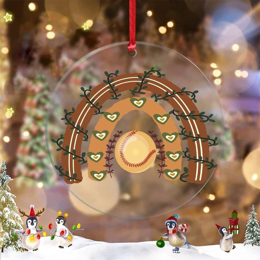 Baseball Personalized Christmas Ornaments 2022 Brown Rainbow Baseball Christmas Decorations for Tree Sport Ball Acrylic Christmas Ornaments Keepsake Gifts for Family Friend Wedding Anniversary