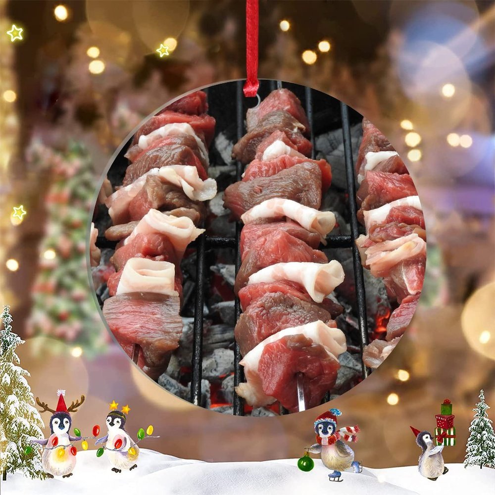 BBQ Lamb Skewers Christmas Ornaments Funny Food Ornament for Christmas Tree Decor BBQ Barbecue Personalized Christmas Ornaments 2022 Clear Acrylic Hanging Ornaments Keepsake New Year Gifts