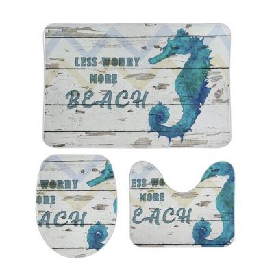 3 Pieces Sea Ocean Life Sea Horse Bathroom Rug Set Coastal Decor Beach Theme Tropical Soft Foam Non Slip Bath Mats Sets Toilet Contour Mat Lid Cover for Bathtub Shower and Bathroom Decor 20"x32"