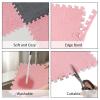 Amylove 18 Pcs Plush Foam Floor Mat Square Interlocking Carpet Tiles with Border Fluffy Play Mat Floor Tiles Soft Climbing Area Rugs for Home Playroom, 12 x 12 x 0.4 in(White, Pink, Gray) view 3