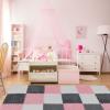 Amylove 18 Pcs Plush Foam Floor Mat Square Interlocking Carpet Tiles with Border Fluffy Play Mat Floor Tiles Soft Climbing Area Rugs for Home Playroom, 12 x 12 x 0.4 in(White, Pink, Gray) view 4