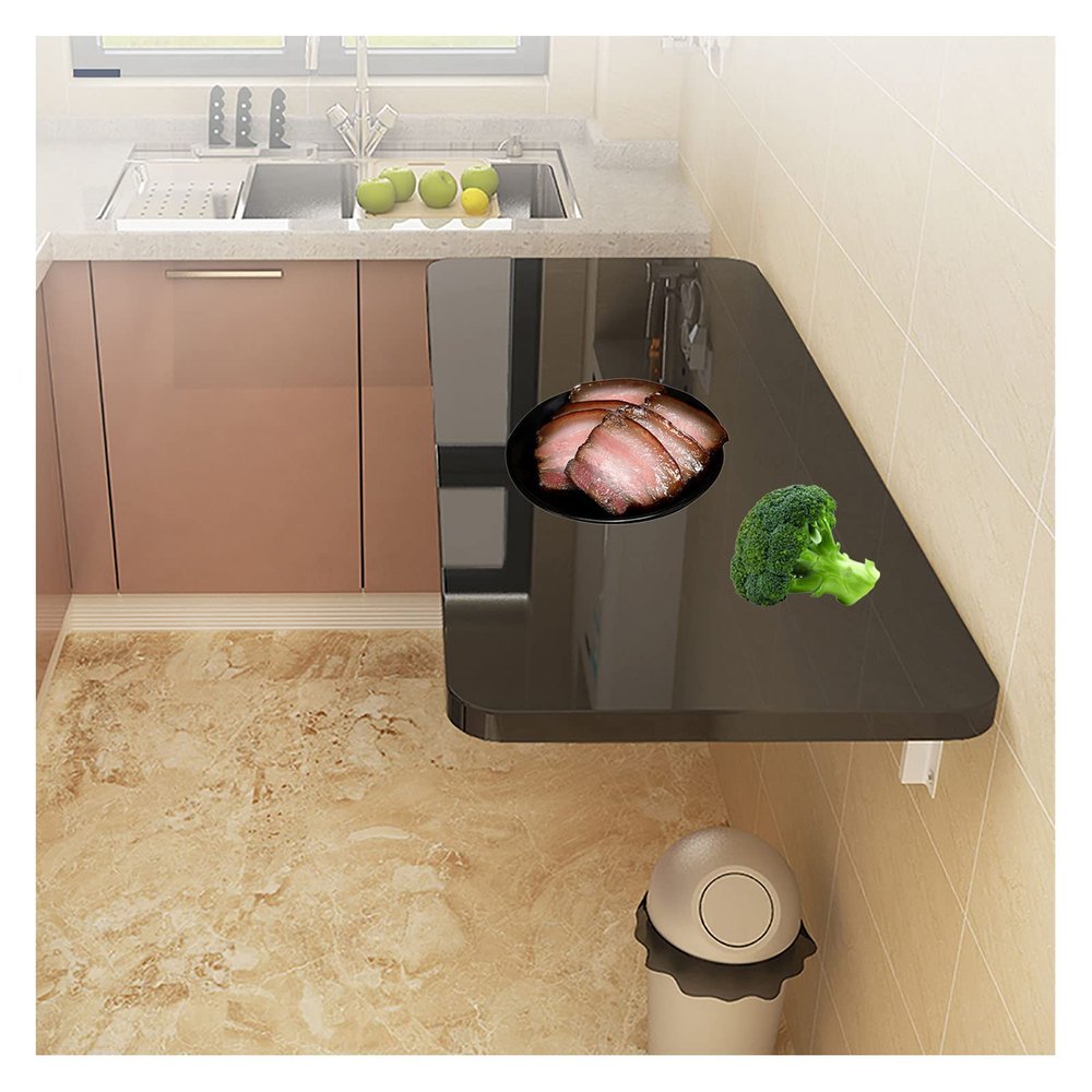 OCAZI Wall Mounted Folding Table Fold Down Floating Desk Laundry Folding Table Wall Mounted Table, Drop Leaf Tables for Small Spaces Wall Mounted Desk for Home Gift 90x30cm/35x12in Black