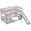 JIVOIT Twin-Over-Twin Low Bunk Bed with Detachable Fence, Wooden Bunk Bed Frame with Convertible Slide and Ladders, Floor Bunk Bed with Fun Small Door for Kids Boys Girls (Gray-Twin-Detachable Fence) view 2
