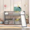 JIVOIT Twin-Over-Twin Low Bunk Bed with Detachable Fence, Wooden Bunk Bed Frame with Convertible Slide and Ladders, Floor Bunk Bed with Fun Small Door for Kids Boys Girls (Gray-Twin-Detachable Fence) view 3