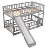 JIVOIT Twin-Over-Twin Low Bunk Bed with Detachable Fence, Wooden Bunk Bed Frame with Convertible Slide and Ladders, Floor Bunk Bed with Fun Small Door for Kids Boys Girls (Gray-Twin-Detachable Fence) view 4