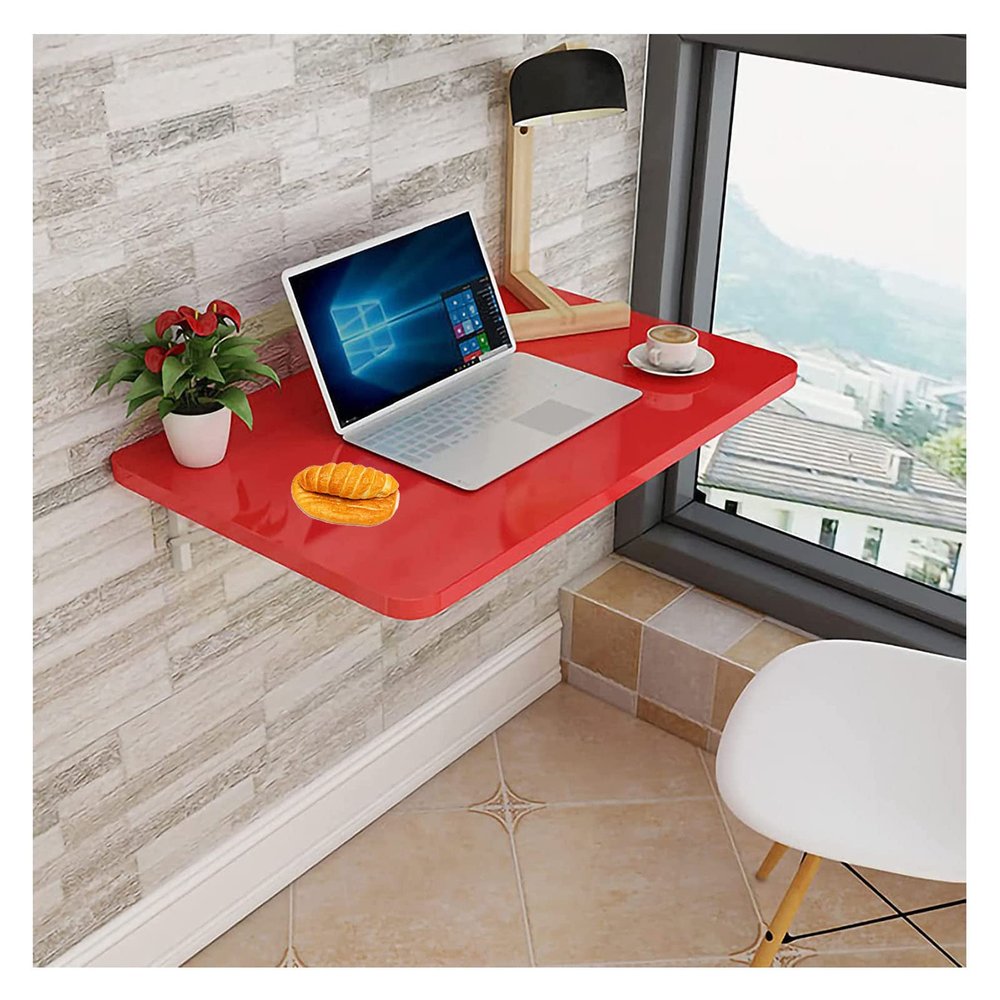 OCAZI Wall Mounted Folding Table Fold Down Floating Desk Laundry Folding Table Wall Mounted Table, Drop Leaf Tables for Small Spaces Wall Mounted Desk for Home Gift 90x30cm/35x12in red