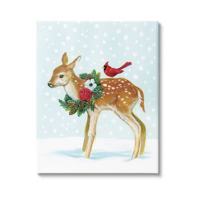 Stupell Industries Snowy Deer Holiday Cardinal Canvas Wall Art, Design by Laura Marr