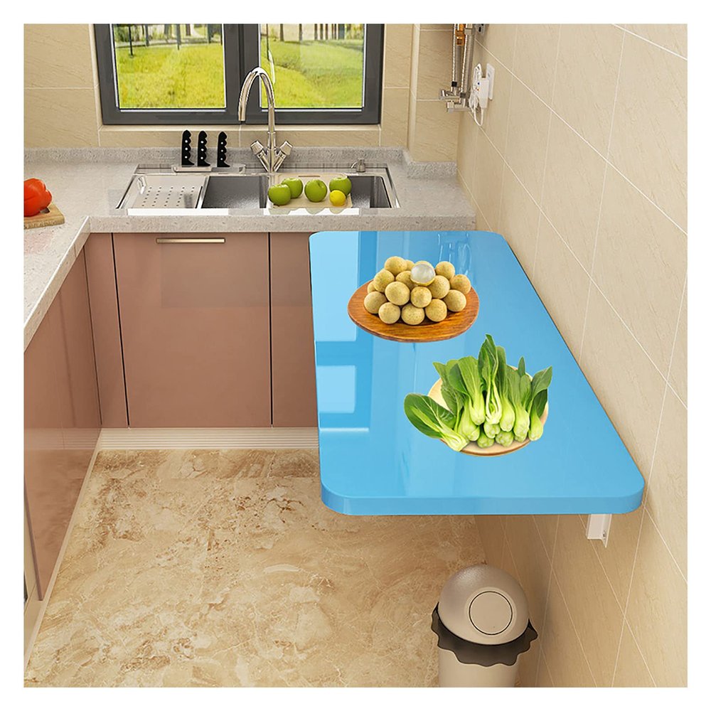 OCAZI Wall Mounted Folding Table Fold Down Floating Desk Laundry Folding Table Wall Mounted Table, Drop Leaf Tables for Small Spaces Wall Mounted Desk for Home Gift 90x30cm/35x12in Blue