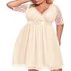 Pinup Fashion Champagne Dress Women Plus Size Bridesmaid Wedding Guest Short Homecoming Prom Formal Cocktail Lace Chiffon Midi Dress view 2